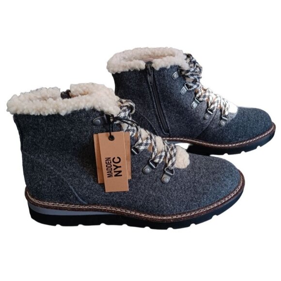 Madden NYC Womens Gray Hiker Boots Lace-Up Side Zipper Wedge Sole Size 11 - Picture 5 of 8